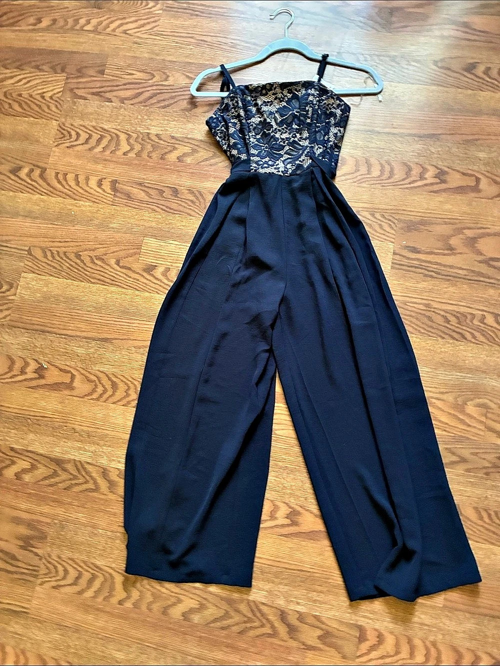 Lace Bodice Wide Leg Jumpsuit in Blue Like New